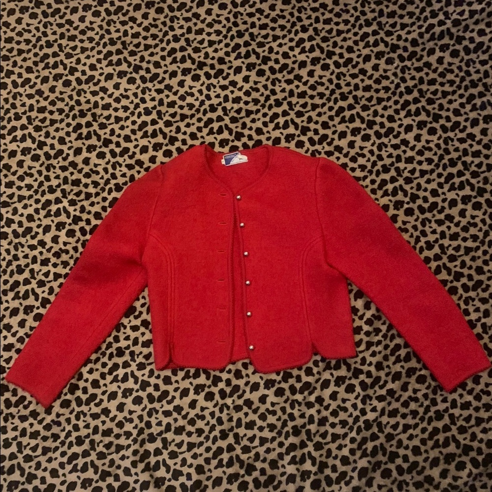 Red Cropped Wool Coat